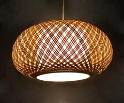 Hand Woven Bamboo Pendant Light Natural Parchment Shade - thumbnail 1