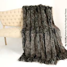 Luxury Faux Fur Throw Blanket - Black Ribbed Fox, Minky Lining - Handmade in Usa - thumbnail 2