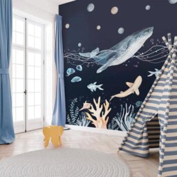 Whale Ocean Fish Boy Wall Mural Wallpaper Nursery Sticker Decor Customizable For Kids Removable Decals - thumbnail 3