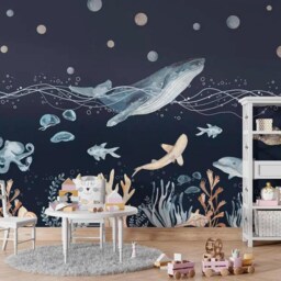 Whale Ocean Fish Boy Wall Mural Wallpaper Nursery Sticker Decor Customizable For Kids Removable Decals - thumbnail 2
