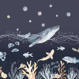 Whale Ocean Fish Boy Wall Mural Wallpaper Nursery Sticker Decor Customizable For Kids Removable Decals - thumbnail 4