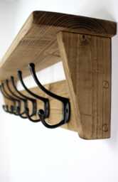 Wall Mounted Rustic Coat Rack Solid Wood Antique Wooden Medium Oak - thumbnail 1