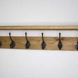 Wall Mounted Rustic Coat Rack Solid Wood Antique Wooden Medium Oak - thumbnail 3