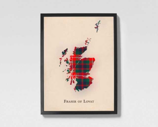 Clan Fraser Of Lovat Scottish Tartan Map - Family Wall Decor, Ready To Hang - image 1