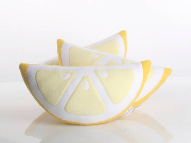 Lemon Slice Pillow Set Handmade Fleece Citrus Decor - image 1