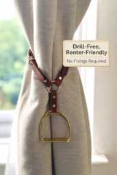 Leather Stirrup Curtain Tie Back - Renter Friendly Equestrian Decor - thumbnail 1