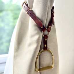 Leather Stirrup Curtain Tie Back - Renter Friendly Equestrian Decor - thumbnail 2