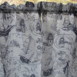 White Linen Curtain With Sailing Ships & Lighthouses Bathroom - thumbnail 4