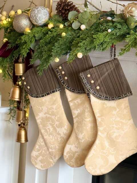 Sale - Gold & Black Christmas Stockings, Modern Fireplace Mantle Holiday Socks, Personalized Stockings - image 1