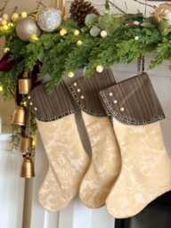 Sale - Gold & Black Christmas Stockings, Modern Fireplace Mantle Holiday Socks, Personalized Stockings - thumbnail 1