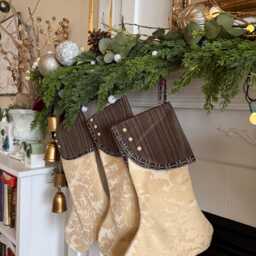 Sale - Gold & Black Christmas Stockings, Modern Fireplace Mantle Holiday Socks, Personalized Stockings - thumbnail 2