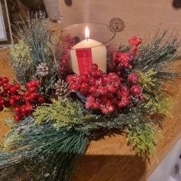 Solid Oak , Real Antler Christmas Wreath Candle Holder Handmade Rustic Centerpiece With Complementary Led Candle - thumbnail 4