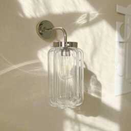 Wall Lamp in Art Deco Style With Silver, Hand Blown Transparent Clear Glass Sconce, Bedroom Mirror Lighting - thumbnail 2