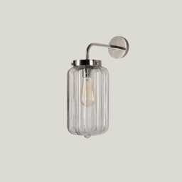 Wall Lamp in Art Deco Style With Silver, Hand Blown Transparent Clear Glass Sconce, Bedroom Mirror Lighting - thumbnail 1