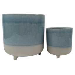 Aqua Footed Ceramic Plant Pot - Partial Glazed Indoor Planter With Three Feet - thumbnail 3
