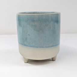 Aqua Footed Ceramic Plant Pot - Partial Glazed Indoor Planter With Three Feet - thumbnail 4