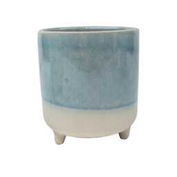 Aqua Footed Ceramic Plant Pot - Partial Glazed Indoor Planter With Three Feet - thumbnail 2
