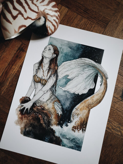A4 Poster Nature Mermaid Ocean Watercolor - image 1