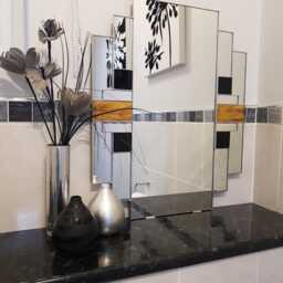 Art Deco Stained Glass Mirror-Rectangular Pink/Black - thumbnail 4