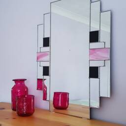 Art Deco Stained Glass Mirror-Rectangular Pink/Black - thumbnail 2
