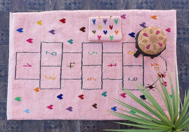 Kids Moroccan Rug Colorfull Rug Beni Ourain Rug, Pink Kids Style Carpet , Abstrackt Azilal Area Rugs - image 1