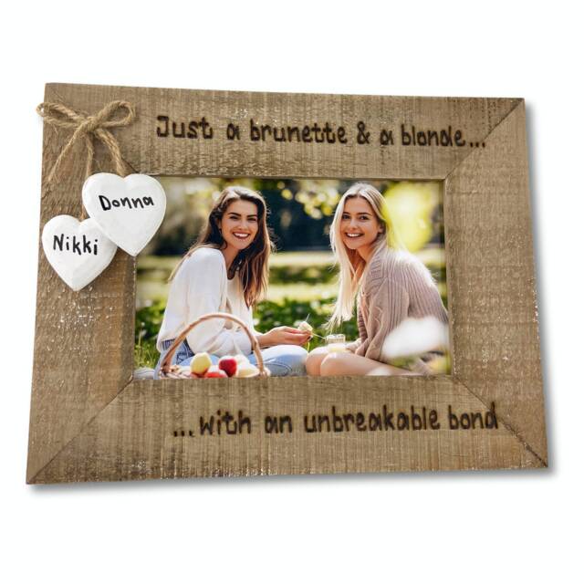 Brunette Blonde Friend Photo Frame - Personalised Driftwood Style Wooden Picture Unbreakable Bond Best Friends 6x4 - image 1