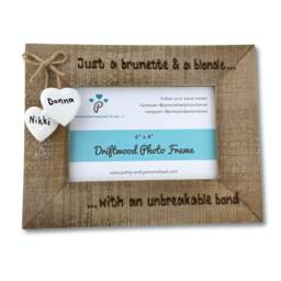 Brunette Blonde Friend Photo Frame - Personalised Driftwood Style Wooden Picture Unbreakable Bond Best Friends 6x4 - thumbnail 3