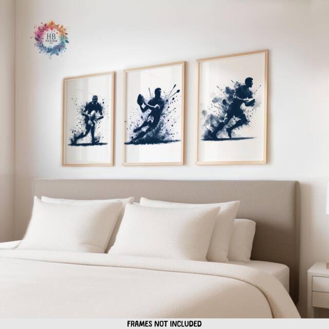 Rugby Player Prints - Set Of 3 Navy Posters - Boys Bedroom Decor A4 Wall Art Gifts Print A3 Room Artwork - image 1