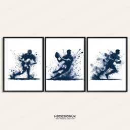 Rugby Player Prints - Set Of 3 Navy Posters - Boys Bedroom Decor A4 Wall Art Gifts Print A3 Room Artwork - thumbnail 2
