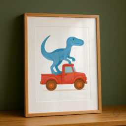 Dino Truck Nursery Wall Art Set - 3 Fun Prints Colourful Dinosaur & Digger Decor A4 Unframed Gift For Kids Bedroom Or Playroom - thumbnail 3