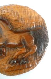 "Handmade Natural Teak Wood Round Shape Hand Carved Horse Carving Wall Hanging Art Home Decor 7.75""x0.75" - thumbnail 3