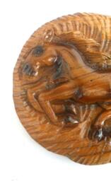 "Handmade Natural Teak Wood Round Shape Hand Carved Horse Carving Wall Hanging Art Home Decor 7.75""x0.75" - thumbnail 2
