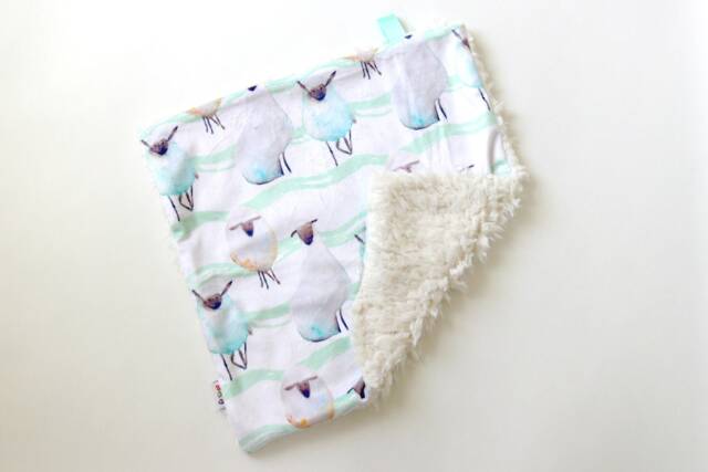 Dream Lovie. Security Blanket. Personalized Lovey. Faux Fur Aqua Sheep. Mini Baby Minky Shower Gift - image 1
