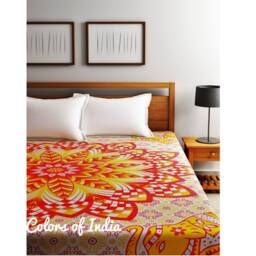 Yellow Red Mandala Bedsheet Twin Size With 2 White Pillow Covers - thumbnail 2