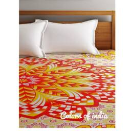 Yellow Red Mandala Bedsheet Twin Size With 2 White Pillow Covers - thumbnail 3