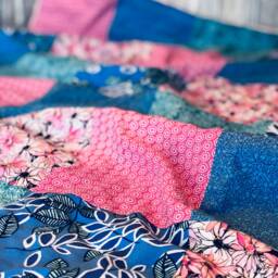 Patchwork Baby Blanket/Girl/Minky, Cotton, Boho, Floral, Daisy, Bold, Bright, Pink, Magenta, Blue, Purple, Teal, Turquoise/Farmhouse/Country