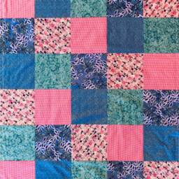 Patchwork Baby Blanket/Girl/Minky, Cotton, Boho, Floral, Daisy, Bold, Bright, Pink, Magenta, Blue, Purple, Teal, Turquoise/Farmhouse/Country - thumbnail 2