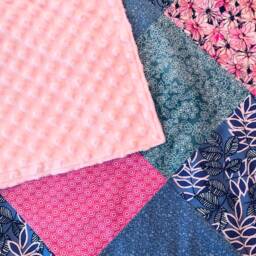 Patchwork Baby Blanket/Girl/Minky, Cotton, Boho, Floral, Daisy, Bold, Bright, Pink, Magenta, Blue, Purple, Teal, Turquoise/Farmhouse/Country - thumbnail 4