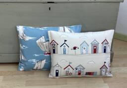 Handmade Beach Huts & Boats Feather Bolster Pillow Set Nautical Coastal Decor - thumbnail 1
