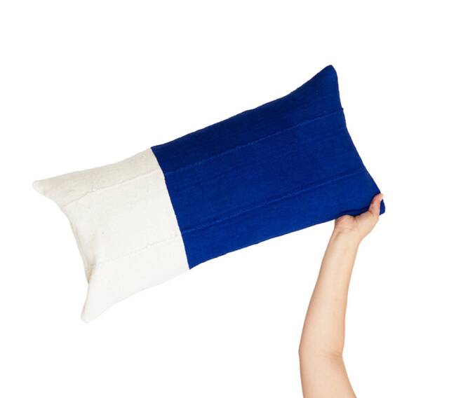 Blue & White Mud Cloth, Pillow Cover, Textured Color Block, 24x12 Chabot - image 1