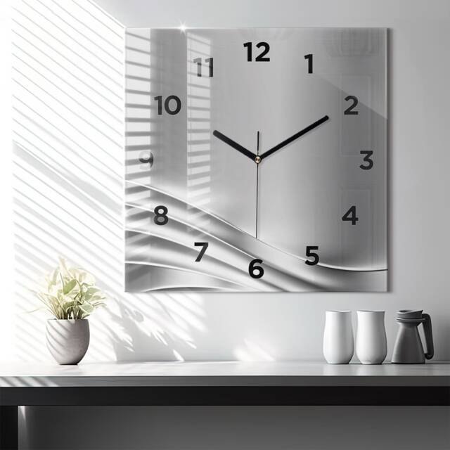 Silver Abstraction Tempered Glass Clock, Personalized Abstract Custom Wall Clock - image 1