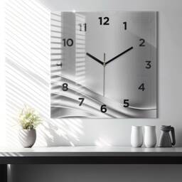 Silver Abstraction Tempered Glass Clock, Personalized Abstract Custom Wall Clock - thumbnail 1