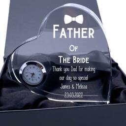 Engraved Heart Crystal Glass Clock Father Of The Bride Wedding Gift - thumbnail 3
