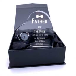 Engraved Heart Crystal Glass Clock Father Of The Bride Wedding Gift - thumbnail 2