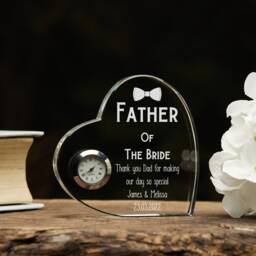 Engraved Heart Crystal Glass Clock Father Of The Bride Wedding Gift - thumbnail 1