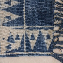 Handmade Cotton Dhurrie Rug Indigo Blue Block Print, 2x3 - thumbnail 3