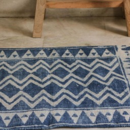 Handmade Cotton Dhurrie Rug Indigo Blue Block Print, 2x3 - thumbnail 2