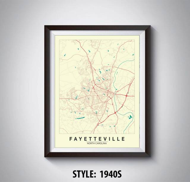 Fayetteville Nc Map Print Vintage Style Office Wall Art - image 1