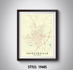 Fayetteville Nc Map Print Vintage Style Office Wall Art - thumbnail 1