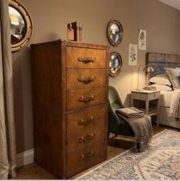 Leather Chest Drawers Bedroom Storage Tall Cabinet 5 Drawer London Tan Dresser Handmade Wood Furniture Men Gift Organizer